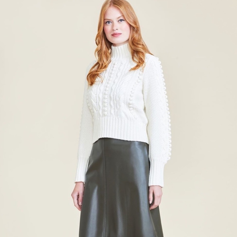 PEARL by Lela Rose Cable Knit Cashmere Turtleneck Sweater size Small